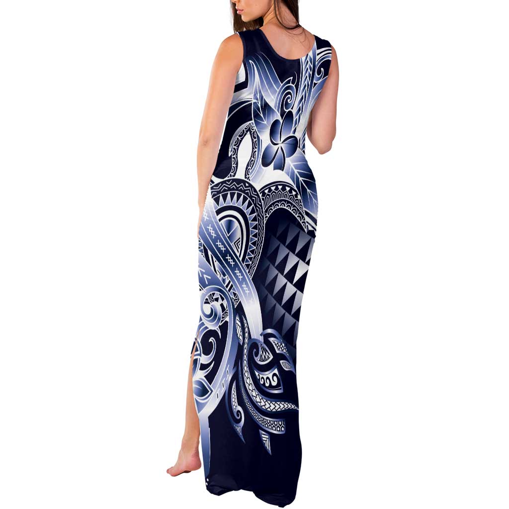 Aloha Blue Tribal Honu Tattoo Tank Maxi Dress