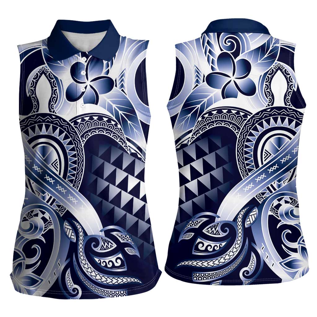 Aloha Blue Tribal Honu Tattoo Women Sleeveless Polo Shirt