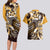 Aloha Gold Tribal Honu Tattoo Couples Matching Long Sleeve Bodycon Dress and Hawaiian Shirt