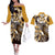 Aloha Gold Tribal Honu Tattoo Couples Matching Off The Shoulder Long Sleeve Dress and Hawaiian Shirt