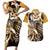 Aloha Gold Tribal Honu Tattoo Couples Matching Short Sleeve Bodycon Dress and Hawaiian Shirt