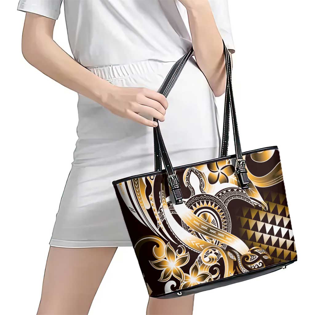 Aloha Gold Tribal Honu Tattoo Leather Tote Bag