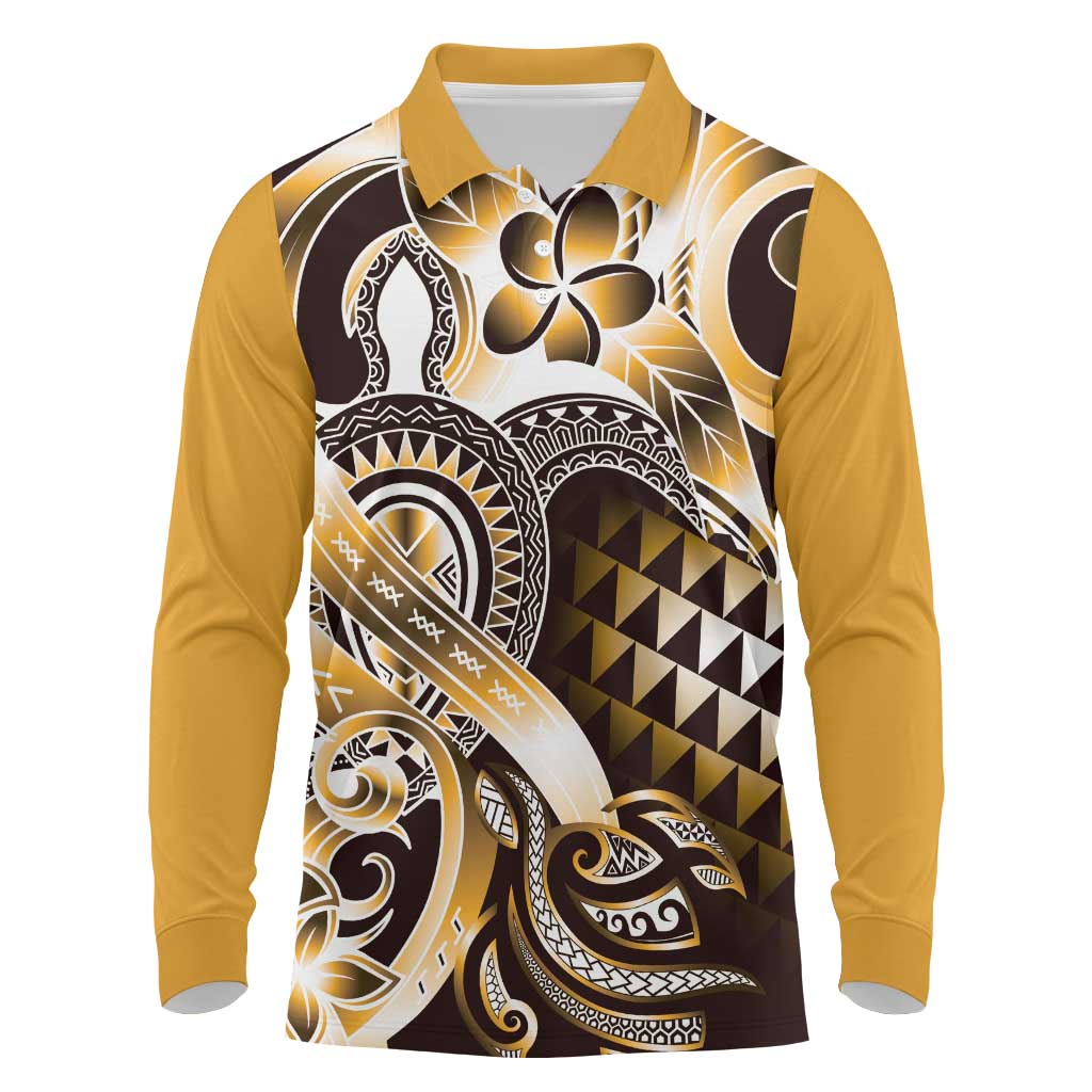 Aloha Gold Tribal Honu Tattoo Long Sleeve Polo Shirt
