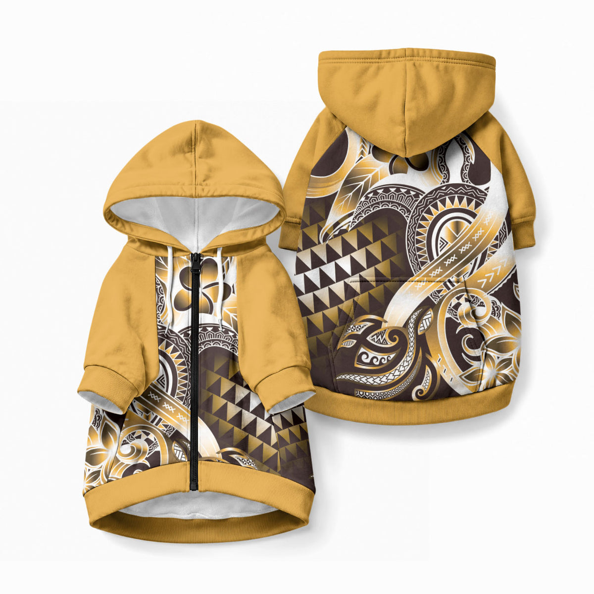 Aloha Gold Tribal Honu Tattoo Pet Hoodie LT9 Zip-up Gold - Polynesian Pride