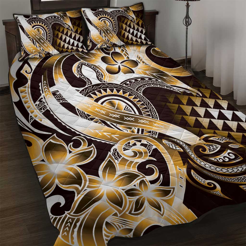 Aloha Gold Tribal Honu Tattoo Quilt Bed Set