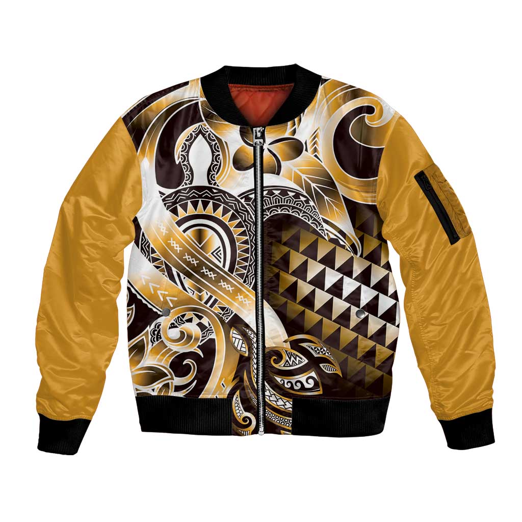 Aloha Gold Tribal Honu Tattoo Sleeve Zip Bomber Jacket