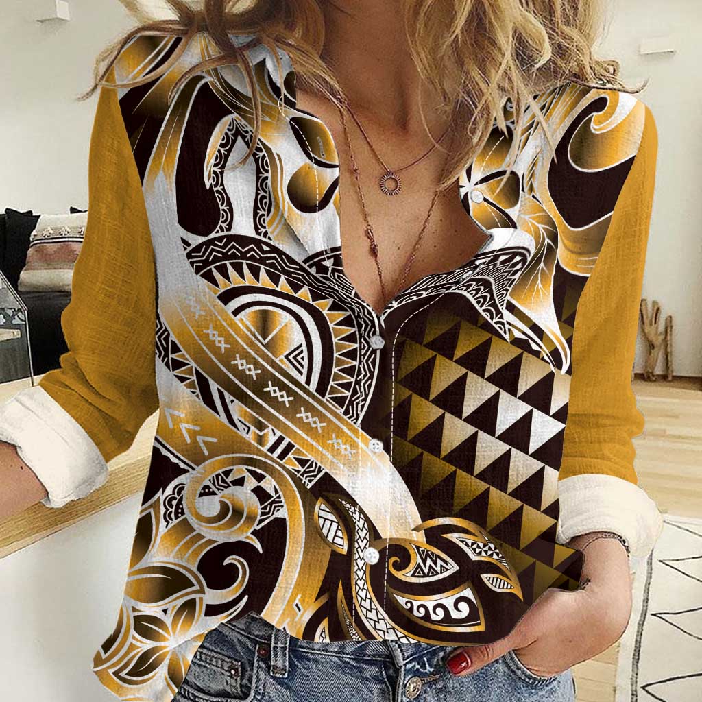Aloha Gold Tribal Honu Tattoo Women Casual Shirt