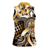 Aloha Gold Tribal Honu Tattoo Women Sleeveless Polo Shirt