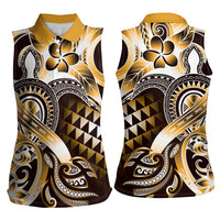 Aloha Gold Tribal Honu Tattoo Women Sleeveless Polo Shirt