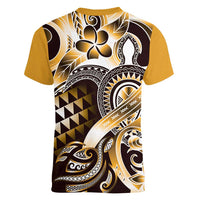 Aloha Gold Tribal Honu Tattoo Women V-Neck T-Shirt
