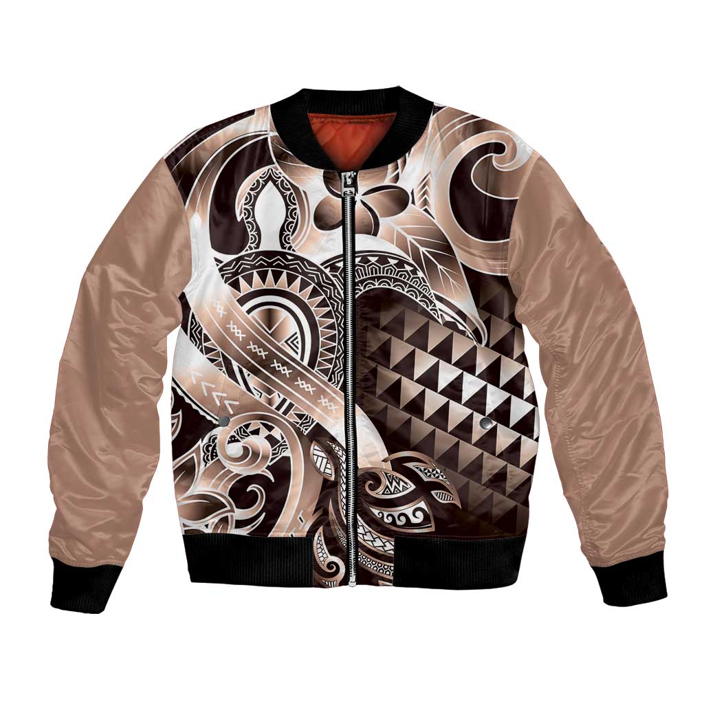 Aloha Mocha Mousse Tribal Honu Tattoo Bomber Jacket