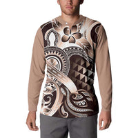 Aloha Mocha Mousse Tribal Honu Tattoo Button Sweatshirt