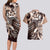 Aloha Mocha Mousse Tribal Honu Tattoo Couples Matching Long Sleeve Bodycon Dress and Hawaiian Shirt