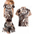 Aloha Mocha Mousse Tribal Honu Tattoo Couples Matching Mermaid Dress and Hawaiian Shirt