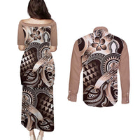 Aloha Mocha Mousse Tribal Honu Tattoo Couples Matching Puletasi and Long Sleeve Button Shirt