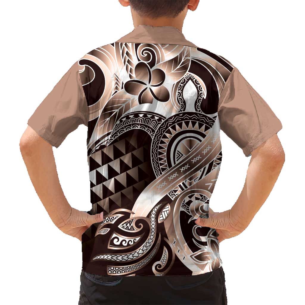 Aloha Mocha Mousse Tribal Honu Tattoo Family Matching Off Shoulder Maxi Dress and Hawaiian Shirt LT9 - Polynesian Pride