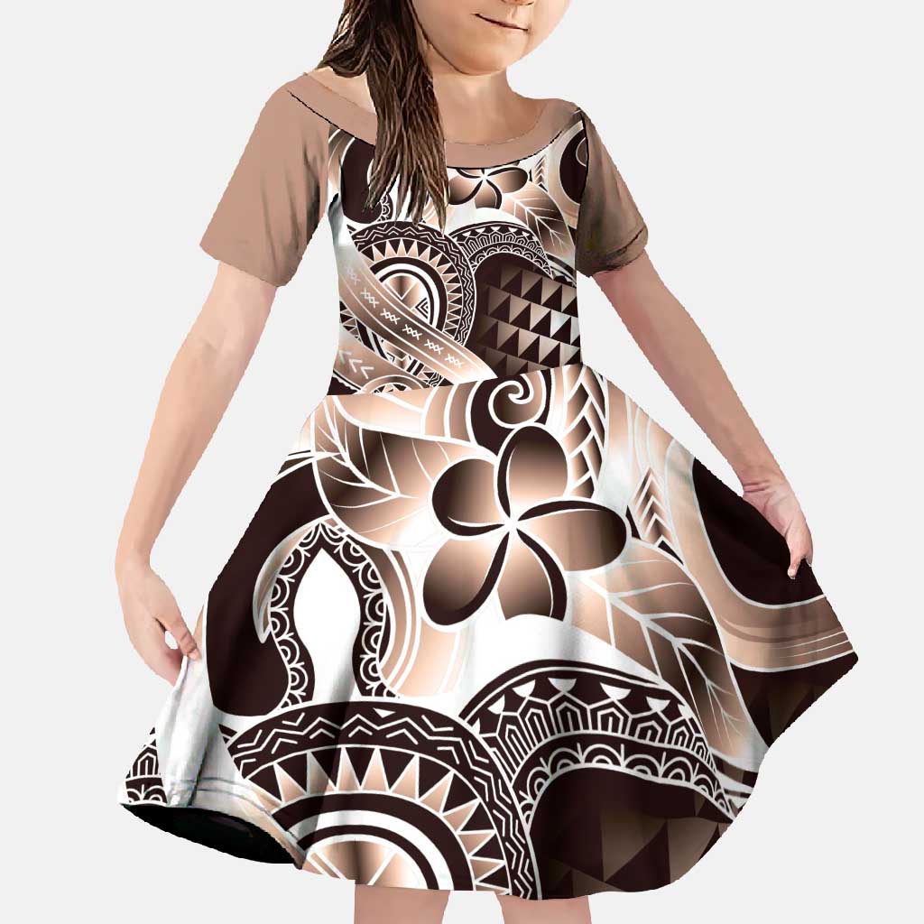 Aloha Mocha Mousse Tribal Honu Tattoo Family Matching Off Shoulder Maxi Dress and Hawaiian Shirt LT9 Daughter's Dress Mocha Mousse - Polynesian Pride