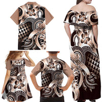 Aloha Mocha Mousse Tribal Honu Tattoo Family Matching Off Shoulder Maxi Dress and Hawaiian Shirt LT9 - Polynesian Pride