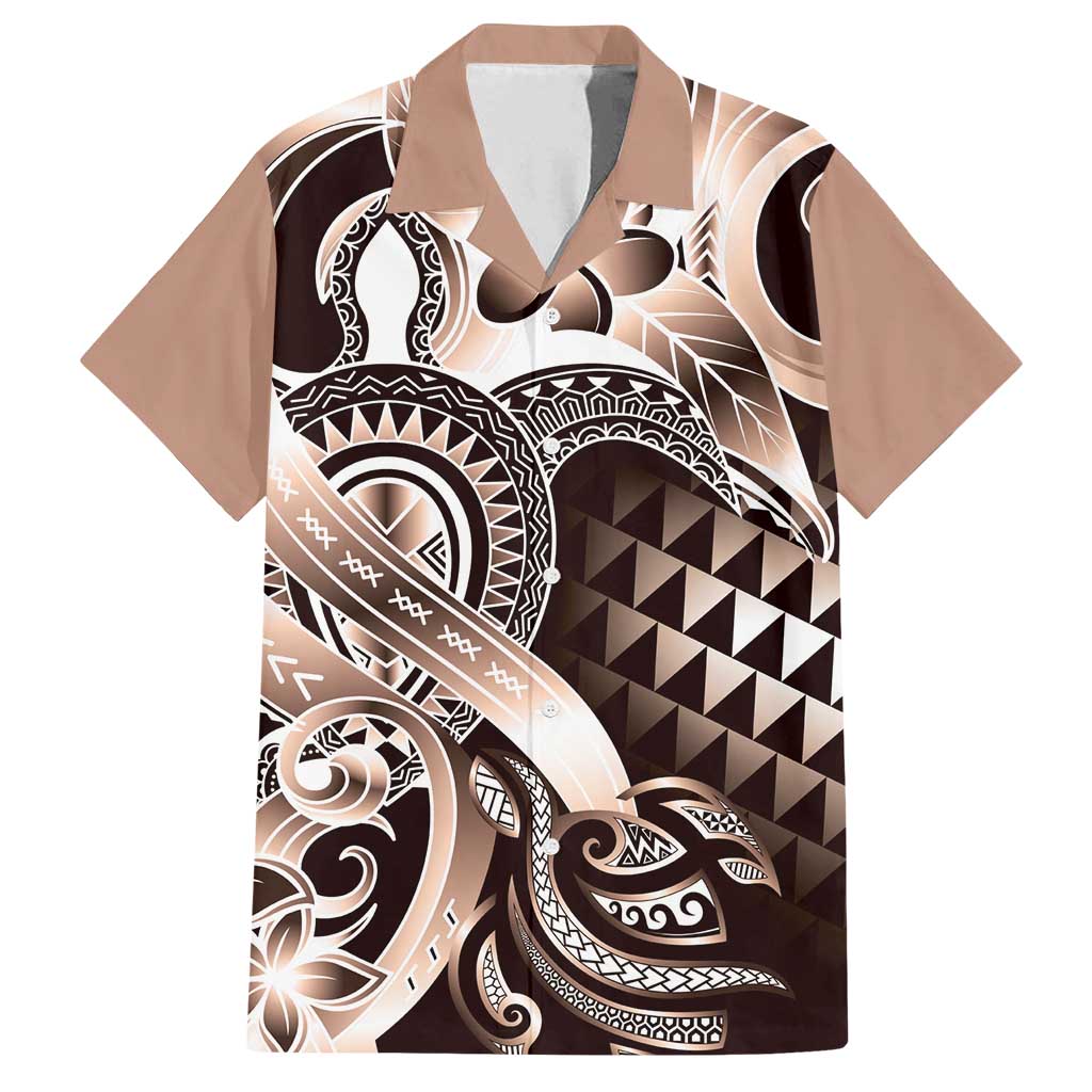 Aloha Mocha Mousse Tribal Honu Tattoo Family Matching Off Shoulder Maxi Dress and Hawaiian Shirt LT9 Dad's Shirt - Short Sleeve Mocha Mousse - Polynesian Pride