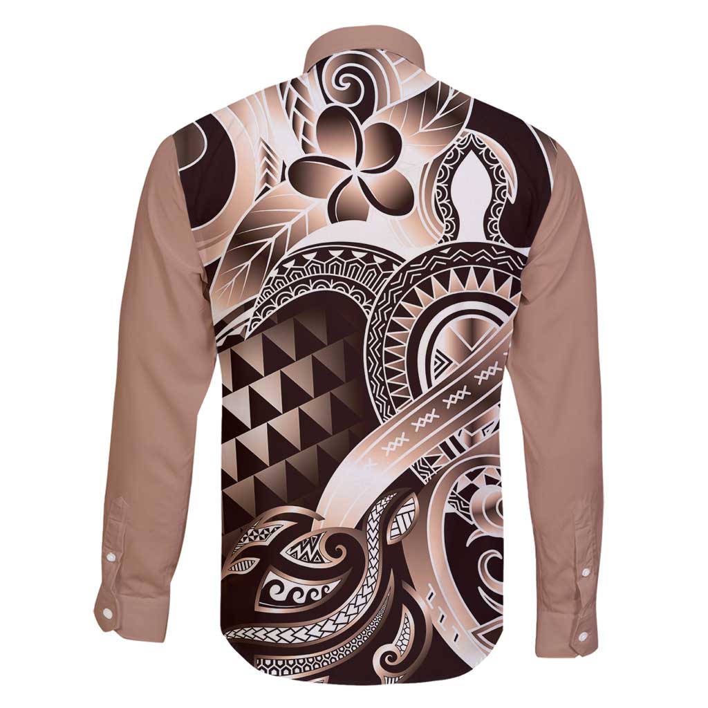 Aloha Mocha Mousse Tribal Honu Tattoo Family Matching Off Shoulder Maxi Dress and Hawaiian Shirt LT9 - Polynesian Pride