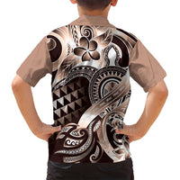 Aloha Mocha Mousse Tribal Honu Tattoo Family Matching Off Shoulder Short Dress and Hawaiian Shirt