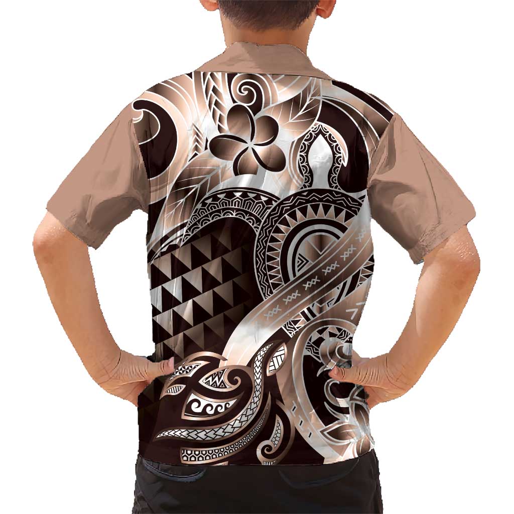 Aloha Mocha Mousse Tribal Honu Tattoo Kid Hawaiian Shirt