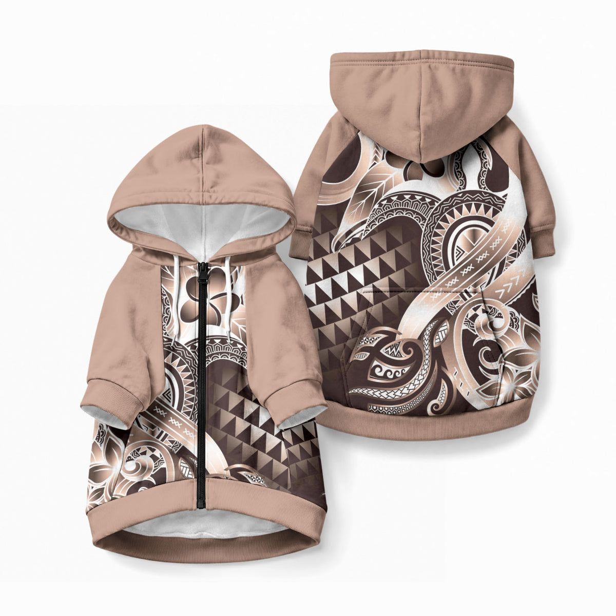 Aloha Mocha Mousse Tribal Honu Tattoo Pet Hoodie LT9 Zip-up Mocha Mousse - Polynesian Pride