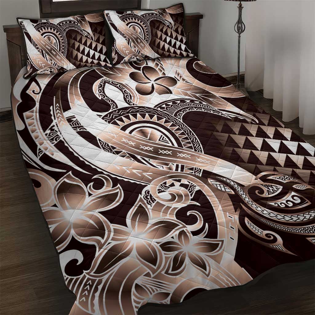 Aloha Mocha Mousse Tribal Honu Tattoo Quilt Bed Set