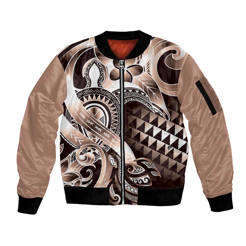 Aloha Mocha Mousse Tribal Honu Tattoo Sleeve Zip Bomber Jacket