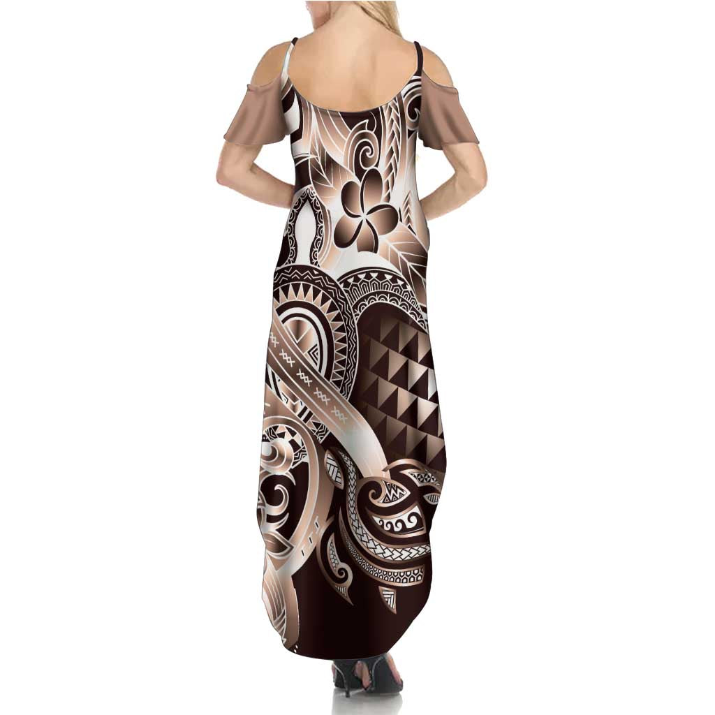 Aloha Mocha Mousse Tribal Honu Tattoo Summer Maxi Dress