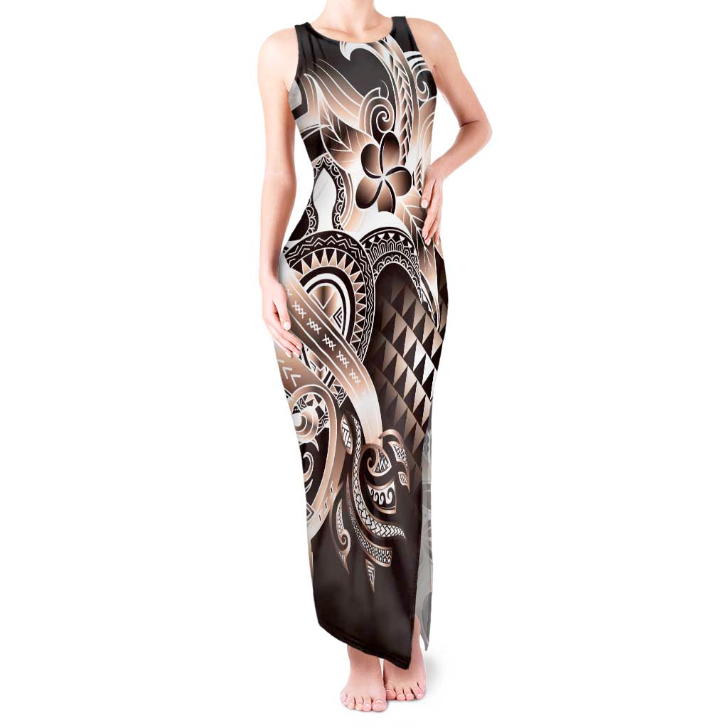 Aloha Mocha Mousse Tribal Honu Tattoo Tank Maxi Dress