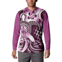Aloha Pink Tribal Honu Tattoo Button Sweatshirt