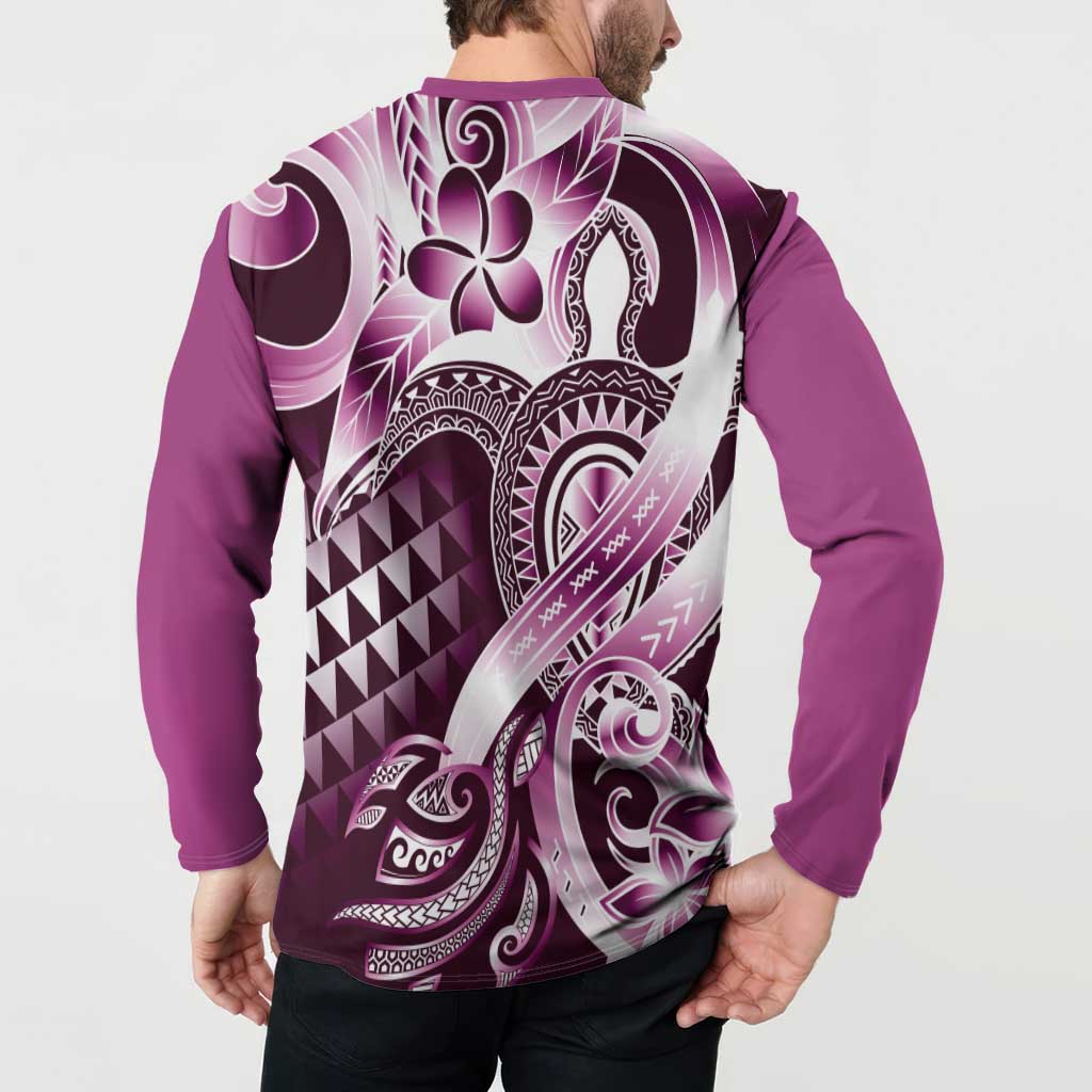 Aloha Pink Tribal Honu Tattoo Button Sweatshirt