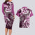 Aloha Pink Tribal Honu Tattoo Couples Matching Long Sleeve Bodycon Dress and Hawaiian Shirt