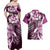 Aloha Pink Tribal Honu Tattoo Couples Matching Off Shoulder Maxi Dress and Hawaiian Shirt