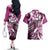 Aloha Pink Tribal Honu Tattoo Couples Matching Off The Shoulder Long Sleeve Dress and Hawaiian Shirt