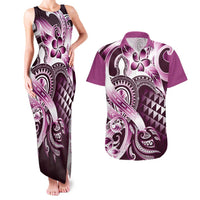 Aloha Pink Tribal Honu Tattoo Couples Matching Tank Maxi Dress and Hawaiian Shirt