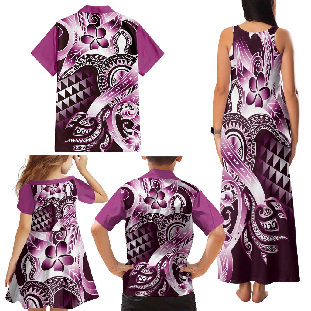 Aloha Pink Tribal Honu Tattoo Family Matching Tank Maxi Dress and Hawaiian Shirt