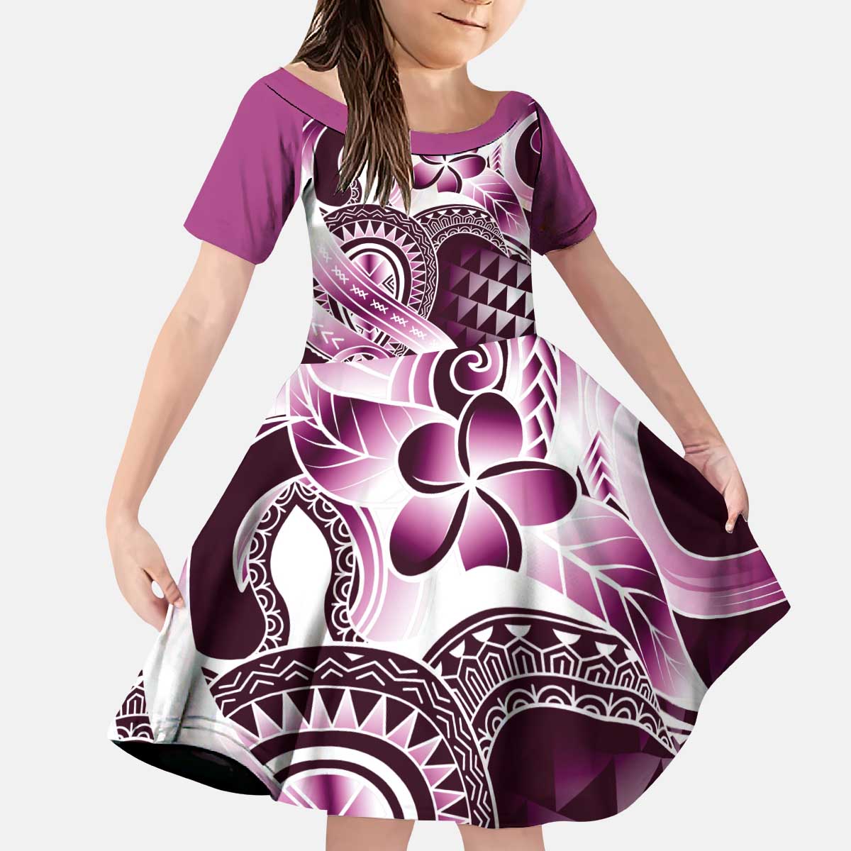 Aloha Pink Tribal Honu Tattoo Kid Short Sleeve Dress