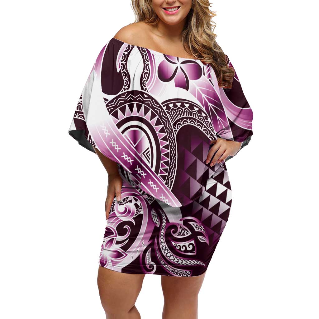 Aloha Pink Tribal Honu Tattoo Off Shoulder Short Dress