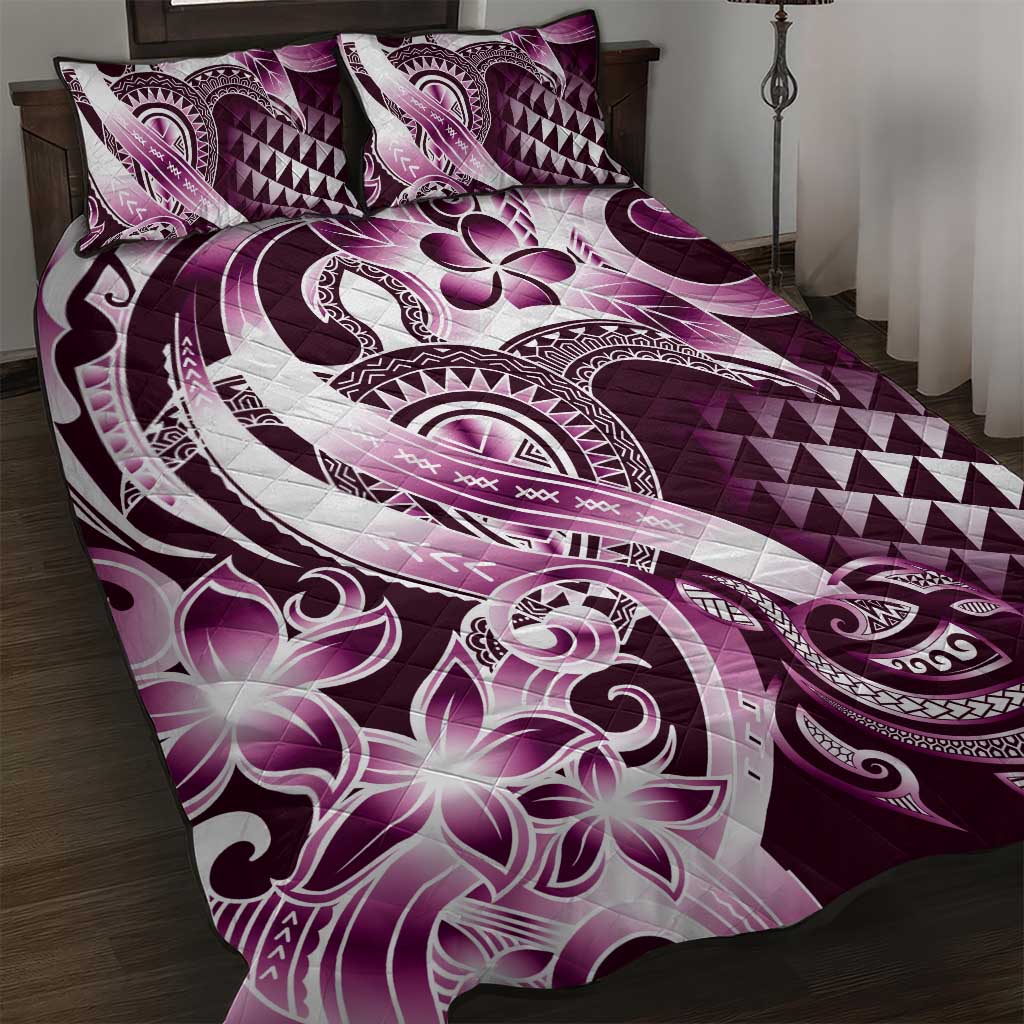 Aloha Pink Tribal Honu Tattoo Quilt Bed Set