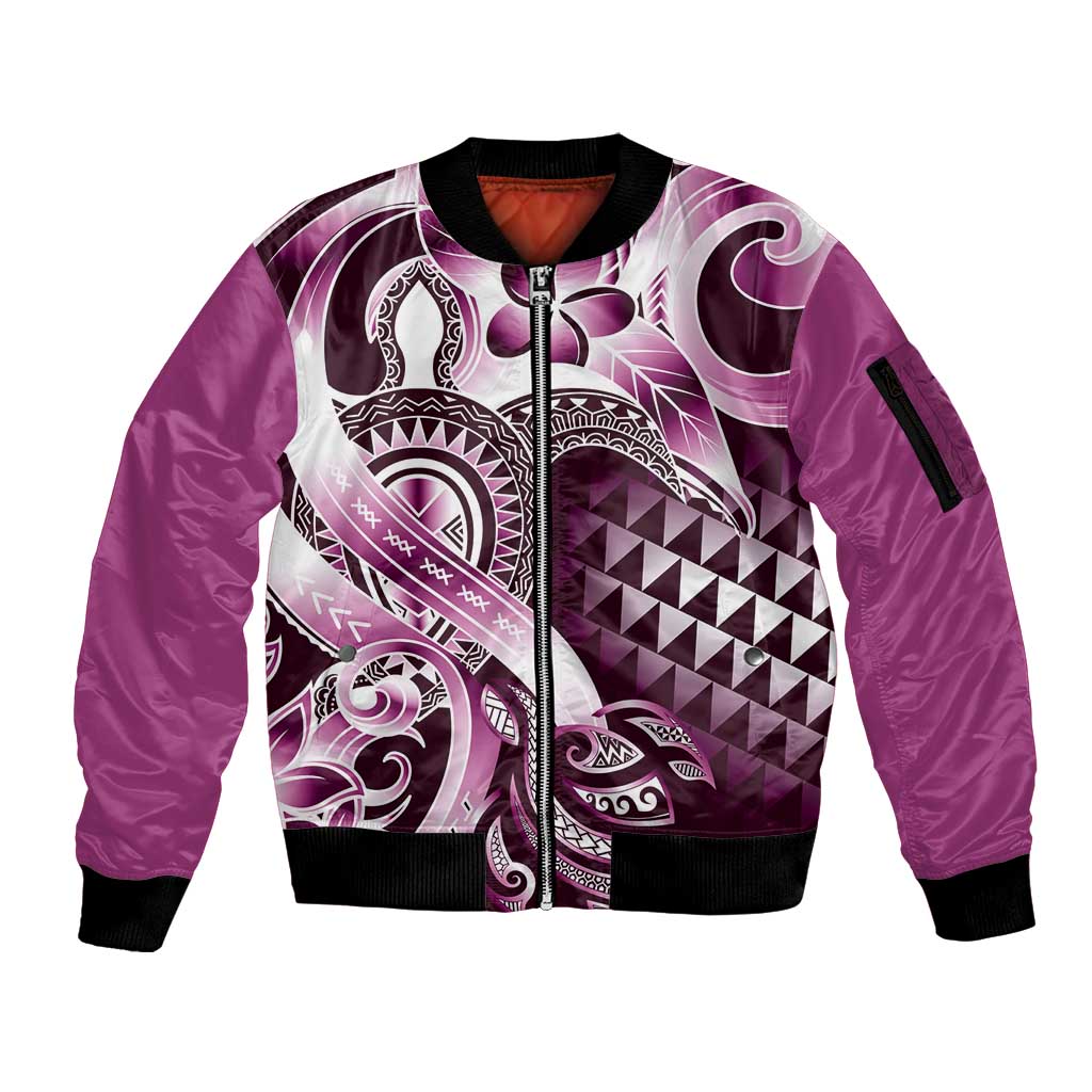 Aloha Pink Tribal Honu Tattoo Sleeve Zip Bomber Jacket