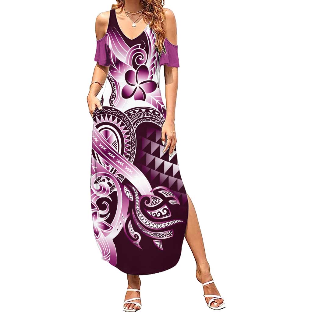 Aloha Pink Tribal Honu Tattoo Summer Maxi Dress