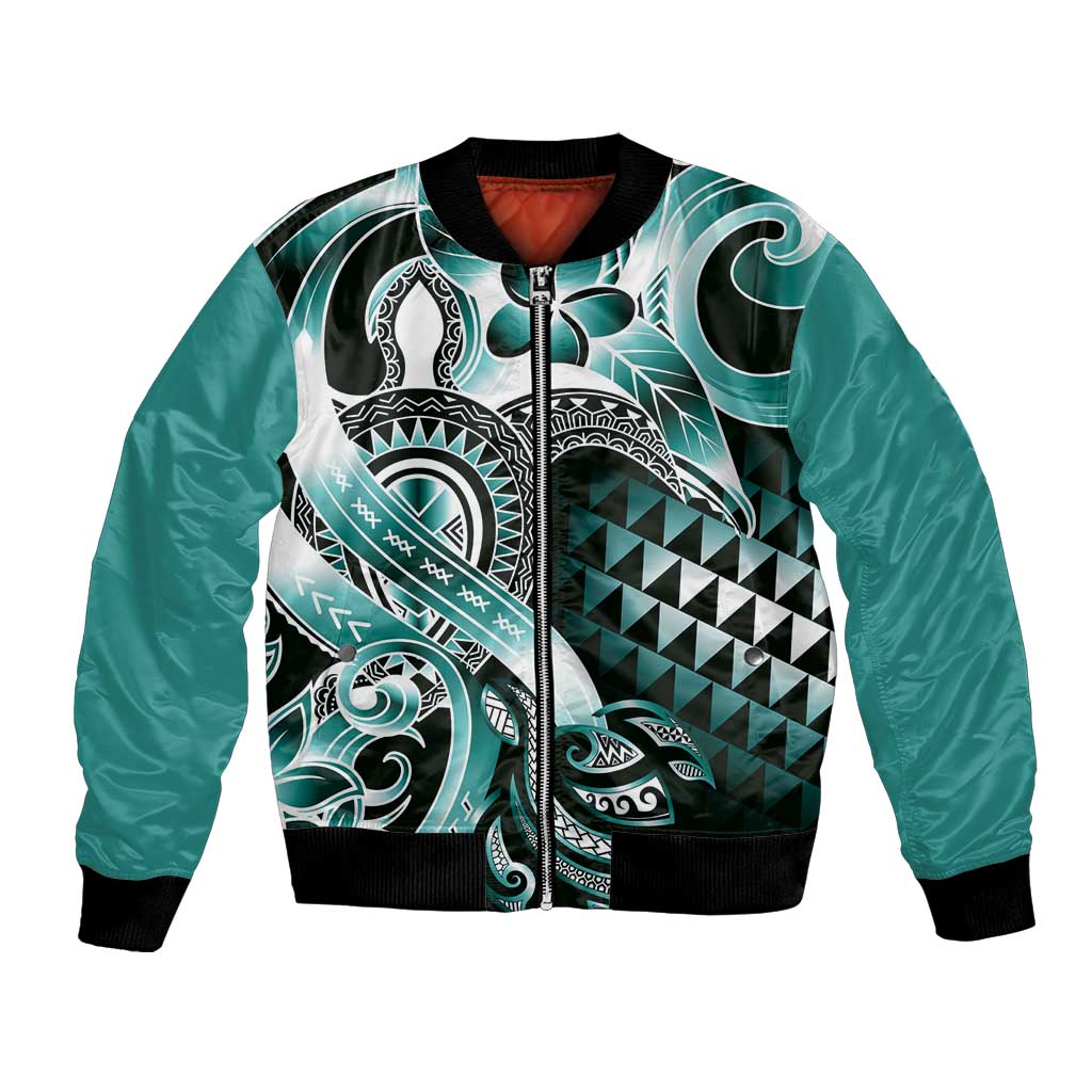 Aloha Turquoise Tribal Honu Tattoo Bomber Jacket