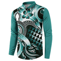 Aloha Turquoise Tribal Honu Tattoo Button Sweatshirt