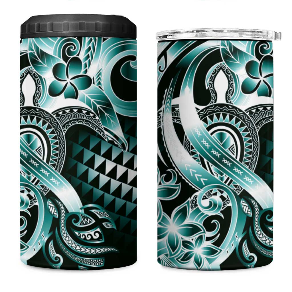 Aloha Turquoise Tribal Honu Tattoo 4 in 1 Can Cooler Tumbler