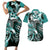 Aloha Turquoise Tribal Honu Tattoo Couples Matching Short Sleeve Bodycon Dress and Hawaiian Shirt