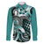 Aloha Turquoise Tribal Honu Tattoo Family Matching Long Sleeve Bodycon Dress and Hawaiian Shirt