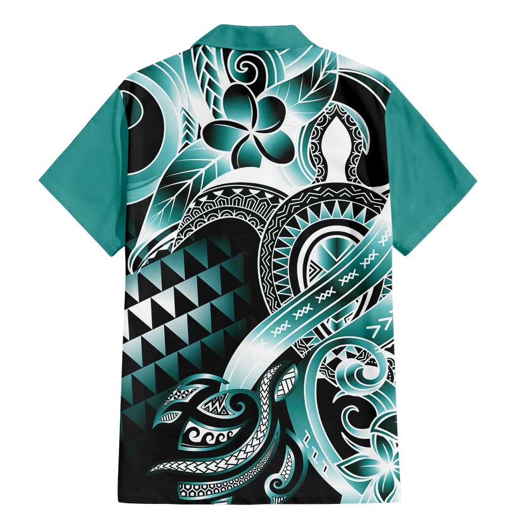 Aloha Turquoise Tribal Honu Tattoo Family Matching Mermaid Dress and Hawaiian Shirt