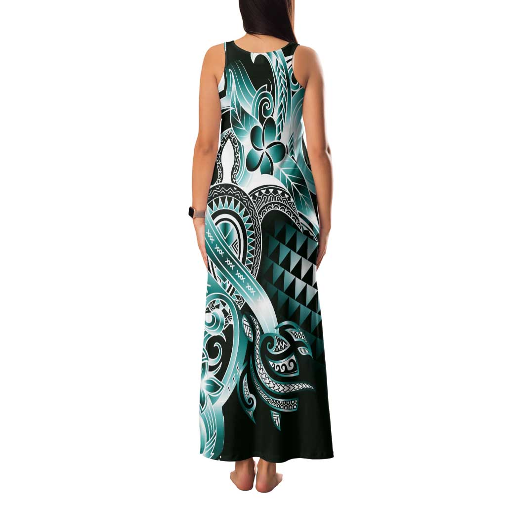 Aloha Turquoise Tribal Honu Tattoo Family Matching Tank Maxi Dress and Hawaiian Shirt